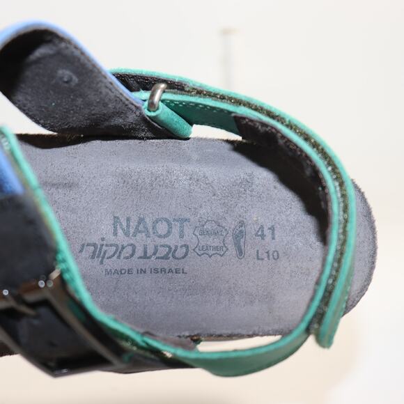 NAOT Alpha Wedge Leather Sandals Platform Blue Green Black EU 41 US 11 NWT - Picture 6 of 7